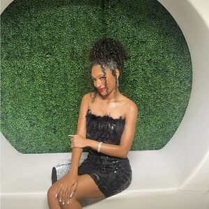 Elegant Black Strapless Sequin Dress